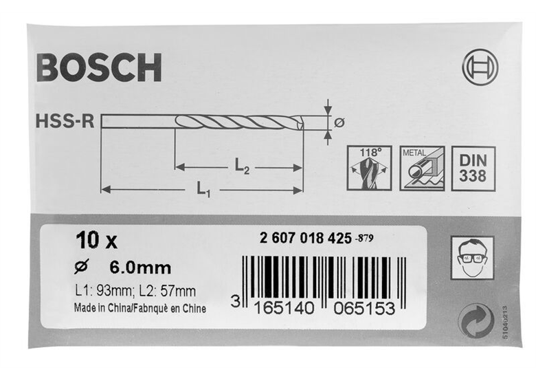 Punte per metallo HSS-R, DIN 338 Bosch 2607018401