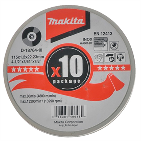 Disco da taglio 115x22,23x1,2 mm, 10 pezzi. Makita D-18764-10
