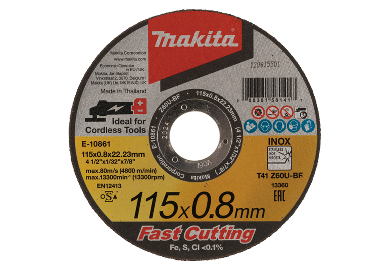 Disco da taglio Inox 115x0,8x22mm extra sottile Makita E-10861