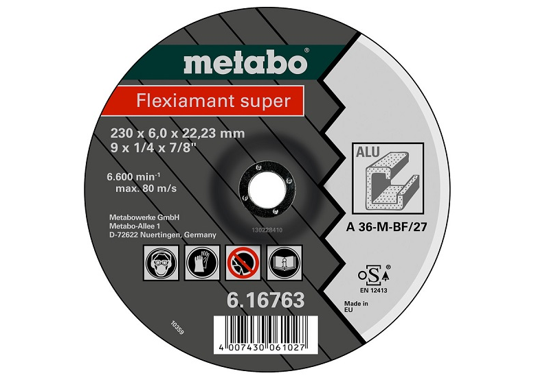 Disco abrasivo convesso Flexiamant super A 36-M 125×6,0×22,2mm per l'alluminio Metabo 616749000