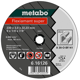 Disco abrasivo Flexiamant super A 30-O 125×2,5×22,2mm per l'alluminio Metabo 616752000