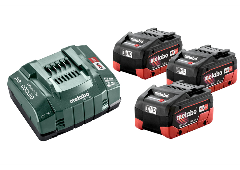 Set di 3 batterie 18V LiHD 5.5Ah e caricabatterie ASC 30-36V Metabo 685074000