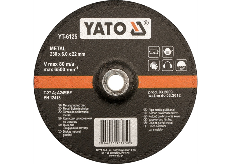 Disco per smerigliatura dei metalli 125x8x22x2m convesso Yato YT-6126