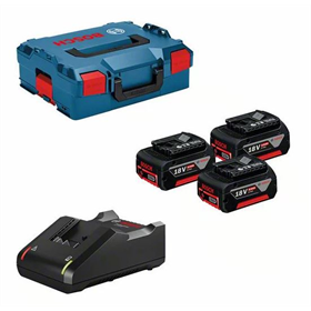 3 batterie GBA 18V 5.0Ah, caricabatterie GAL18V-40 e valigia L-BOXX 136 Bosch 0615990L3T