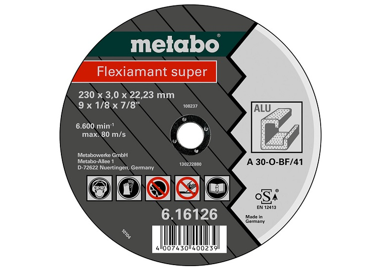 Disco abrasivo Flexiamant super A 30-O 125×2,5×22,2mm per l'alluminio Metabo 616752000